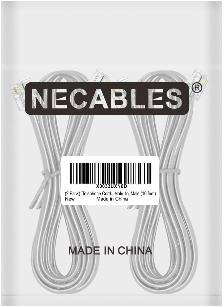 NECABLES 2Pack Phone Cord 10ft Telephone Cord Phone Cable RJ11 6P4C Male to Male for Landline and Fax - 10 Feet - Image 5