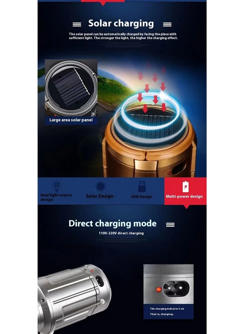 Multifunctional Outdoor Electric Fan Light, LED Solar Camping Light, Portable Hanging Tent Lanterns, Outdoor Tools - Image 3