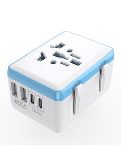 Generic Fast Charging, Universal Travel Adapter - 2 USB + 2 Type C in One travel charger adapter with UK/US/AUS/EU Plugs and Socket, International Power Adapter world travel adapter(White&Blue)  - Image 1