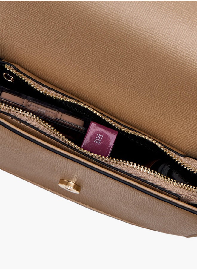 Flora Bella By Shoexpress - Textured Crossbody Bag with Chain Strap and Button Closure - Image 1