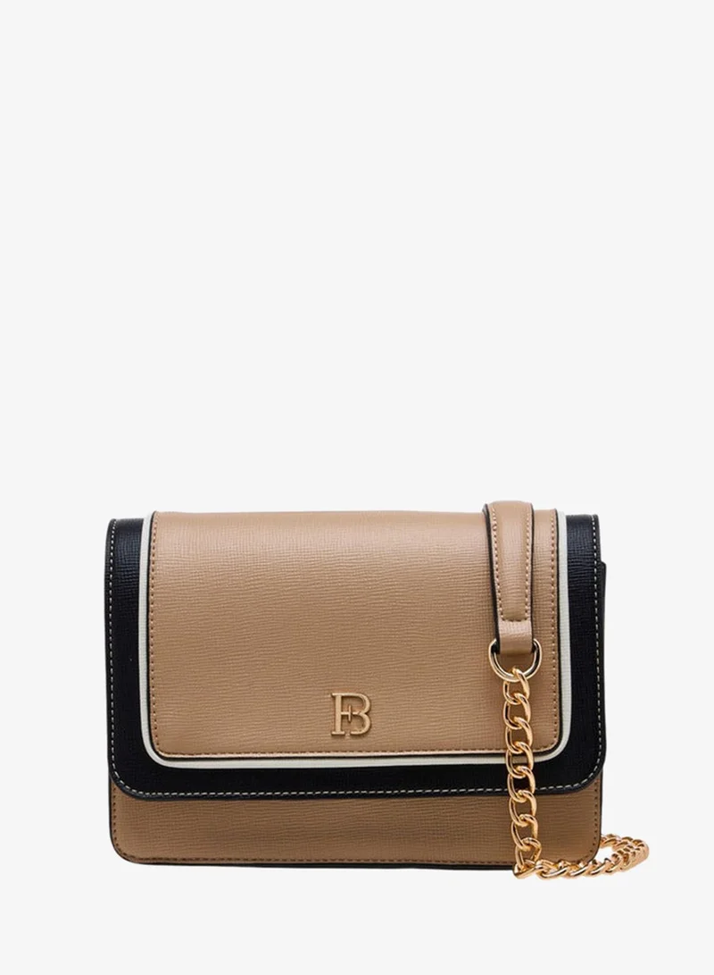 Flora Bella By Shoexpress Textured Crossbody Bag with Chain Strap and Button Closure