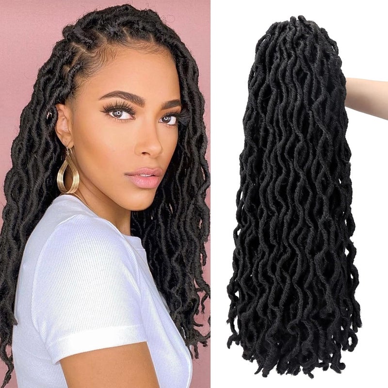 18 Inch Goddess Faux locs Crochet Hair 6 PacksLot Soft Gypsy Locs Wavy Crochet Braids Dreadlocks Curly Wavy Twist Braiding Hair Extensions African Roots Braid1B
