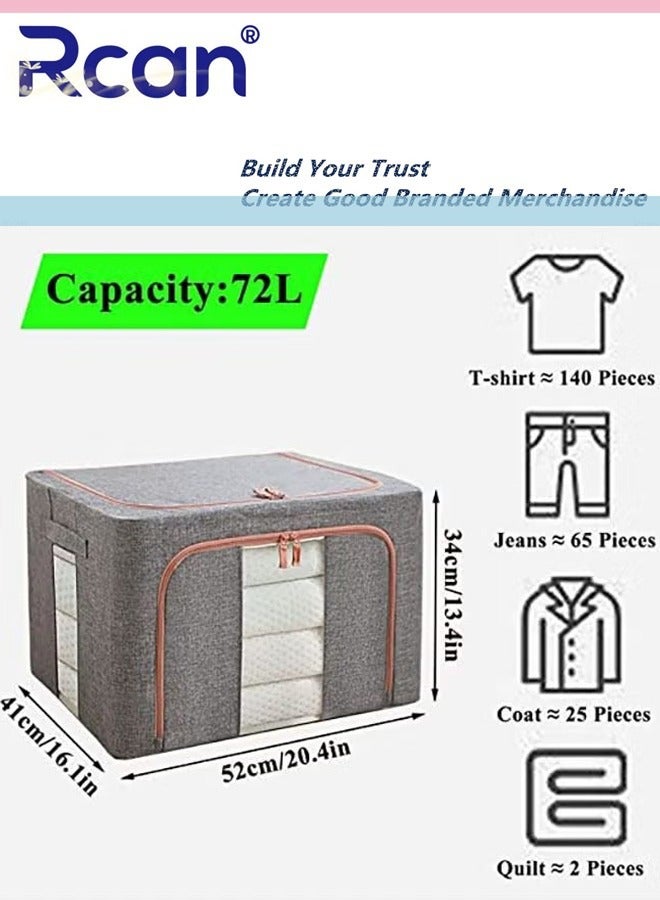 Rcan 3Pack Clothes Storage Bag Foldable Closet Organizers Storage Containers Large Storage Bins for Comforters Blankets Bedding Toys Books Foldable with Sturdy Zipper Clear Window 72L  - Image 2