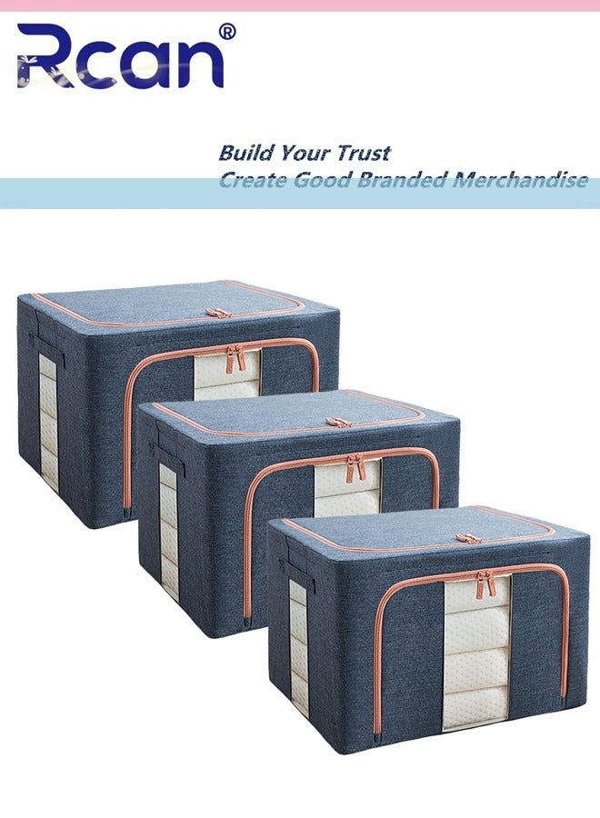 Rcan 3Pack Clothes Storage Bag Foldable Closet Organizers Storage Containers Large Storage Bins for Comforters Blankets Bedding Toys Books Foldable with Sturdy Zipper Clear Window 72L  - Image 1