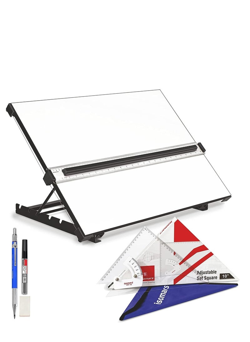 Isomars Drawing Board Table Model Kit Combo with 5 Adjustable Working Angles - A2 Size - 18.5" x 25"(Adjustable-Set of 3) - Image 1