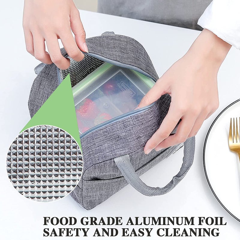 SKDBPM KDR Insulated Lunch Bags for Women Work Student Kids to School Waterproof Thermal Cooler Tote Bag Picnic Organizer Storage Tiffin Box Portable and Reusable (Gray) - Image 2