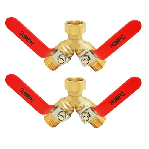 HQMPC Garden Hose Y Valve Splitter Brass Hose Splitter With Stainless Steel Long Handle Brass Garden Hose Adapter 2 Way Y Valve 34 GHT Thread 2pcs - Image 1