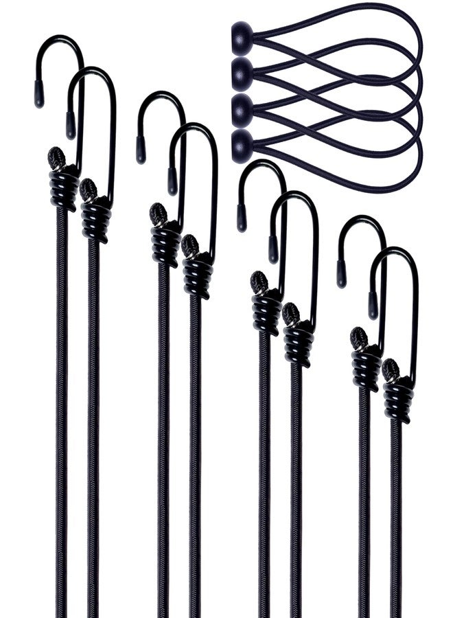 Yelier Bungee Cords with Hooks - 8pcs Bungee Cord (12", 18", 24", 36") + 4pcs 6" Ball Bungee Cords, No Irritating Odor, for Cargo, Camping, Outdoor, Tent (Black, 12" 18" 24" 36") - Image 1