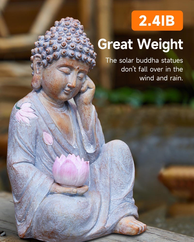 Thumok Buddha Statue Outdoor with Lotus Flower Light, IP65 Waterproof Solar Statue Lights, Outdoor Statues for Garden, Zen Decor for Garden, Home, Patio, Lawn - Image 4