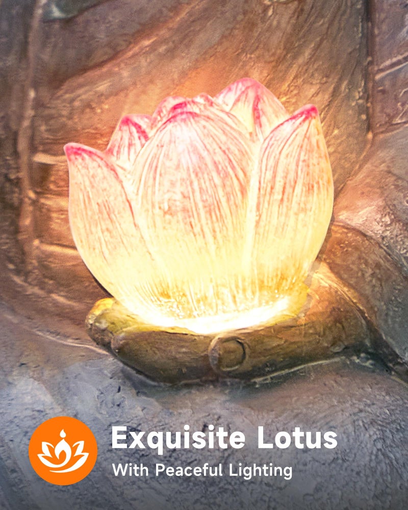 Thumok Buddha Statue Outdoor with Lotus Flower Light, IP65 Waterproof Solar Statue Lights, Outdoor Statues for Garden, Zen Decor for Garden, Home, Patio, Lawn - Image 2