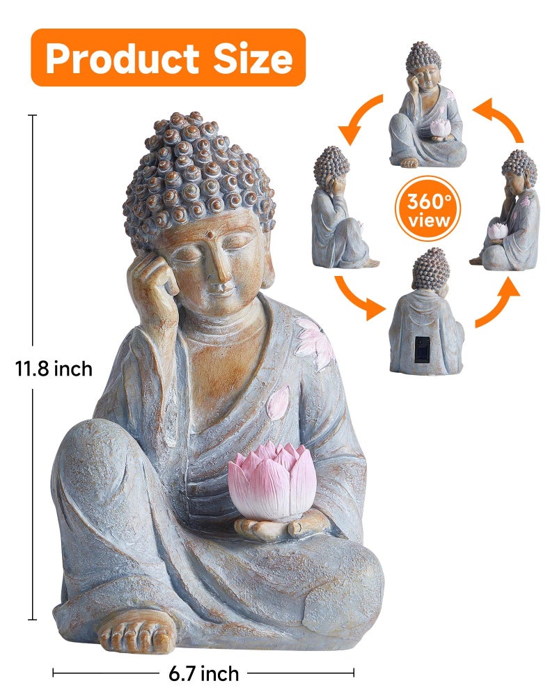 Thumok Buddha Statue Outdoor with Lotus Flower Light, IP65 Waterproof Solar Statue Lights, Outdoor Statues for Garden, Zen Decor for Garden, Home, Patio, Lawn - Image 5