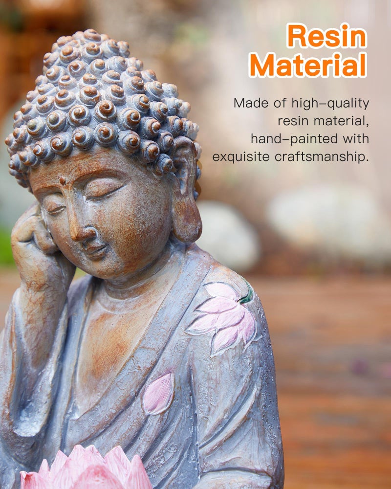 Thumok Buddha Statue Outdoor with Lotus Flower Light, IP65 Waterproof Solar Statue Lights, Outdoor Statues for Garden, Zen Decor for Garden, Home, Patio, Lawn - Image 3