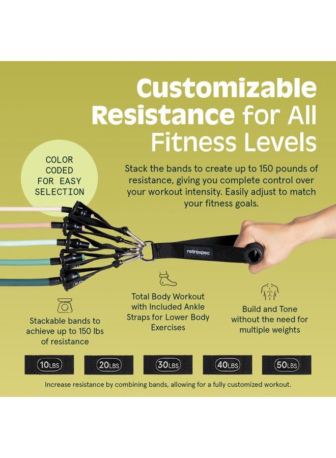 Retrospec Train Resistance Bands Set (5pc) Workout w/ Handles, Door Anchor, Carry Bag for Women & Men - Image 4