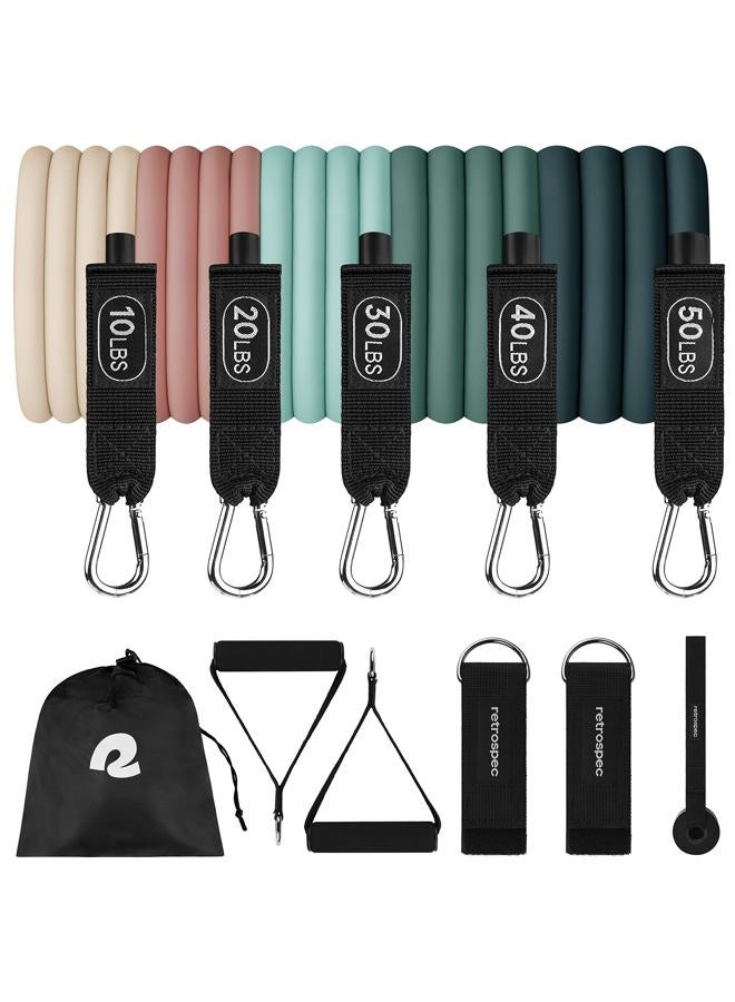 Retrospec Train Resistance Bands Set (5pc) Workout w/ Handles, Door Anchor, Carry Bag for Women & Men - Image 1