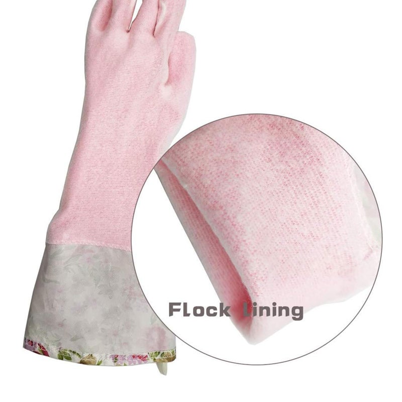 Kingfinger 2 Pairs Reusable Dishwashing Gloves Pvc Waterproof Long Cuff And Flock Lining Household Cleaning Gloves For Kitchen & Bathroom Cleaning  Large - Image 2