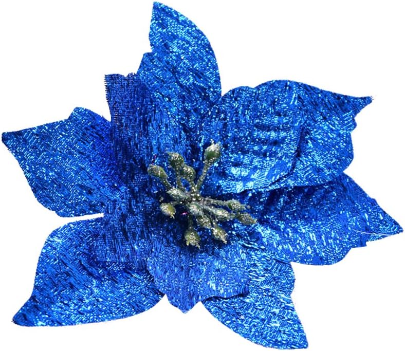 ornerx 20 Pcs Glitter Poinsettia Flower Christmas Tree Ornament Blue 5 - Image 1