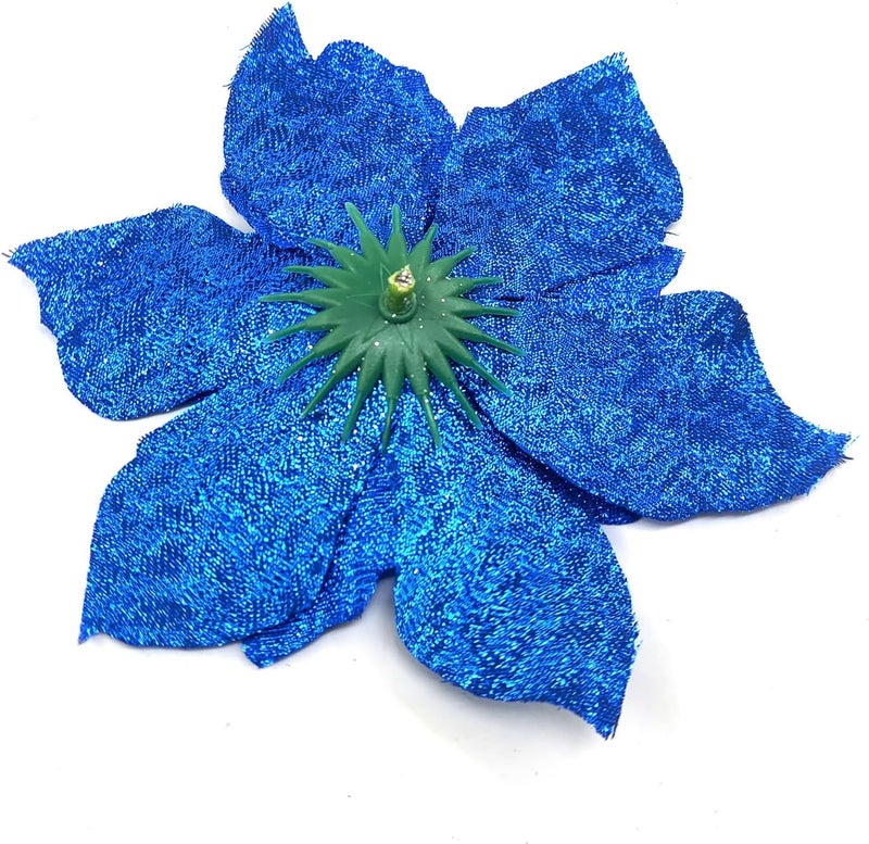ornerx 20 Pcs Glitter Poinsettia Flower Christmas Tree Ornament Blue 5 - Image 4