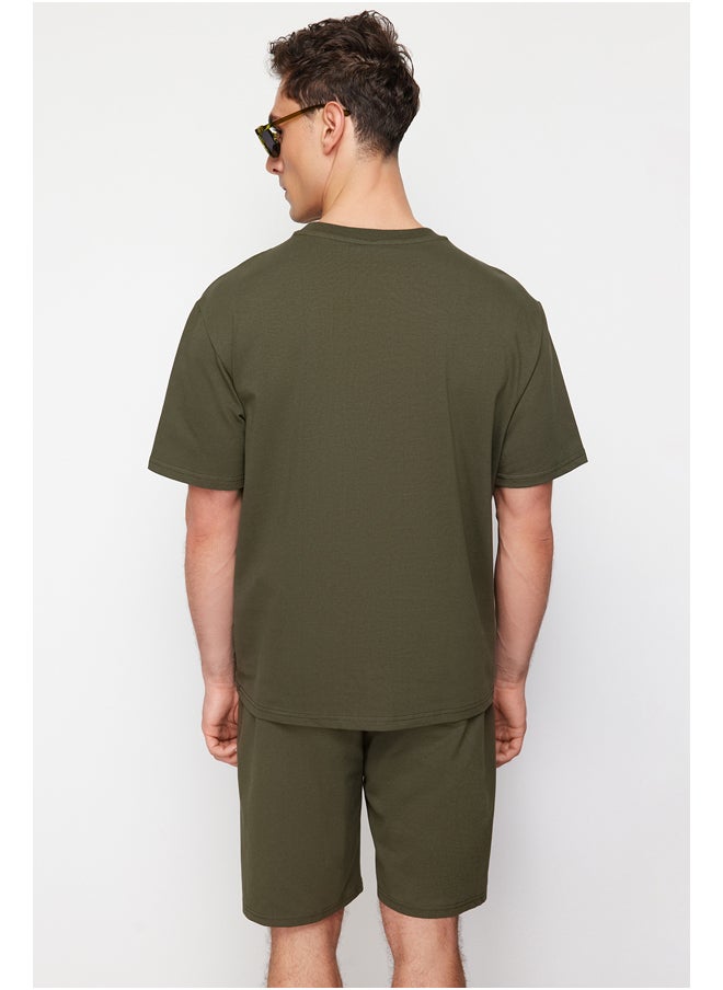 trendyol - Khaki Tracksuit Set Relaxed/Comfortable Cut Text Printed Cotton TMNSS23EM00001 - Image 1
