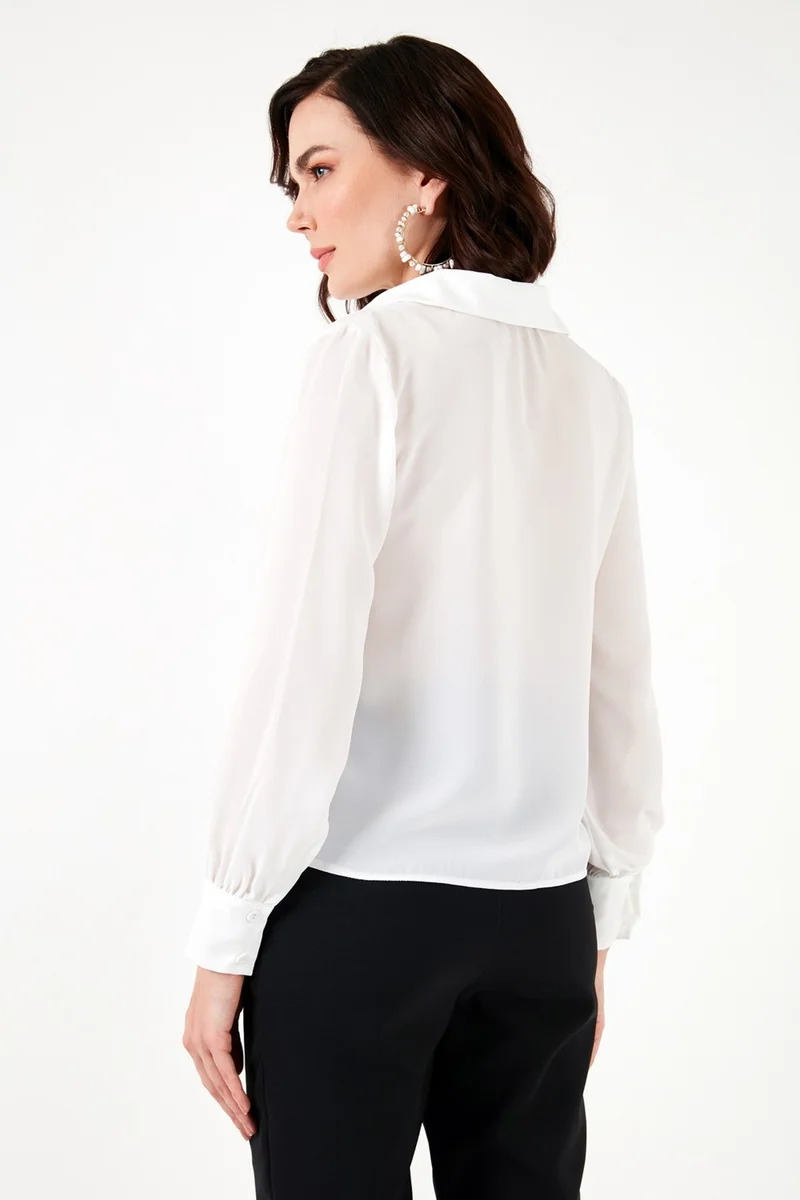 ليلا Lace Detailed V-Neck Chiffon Shirt Women's Shirt 611BZ004710