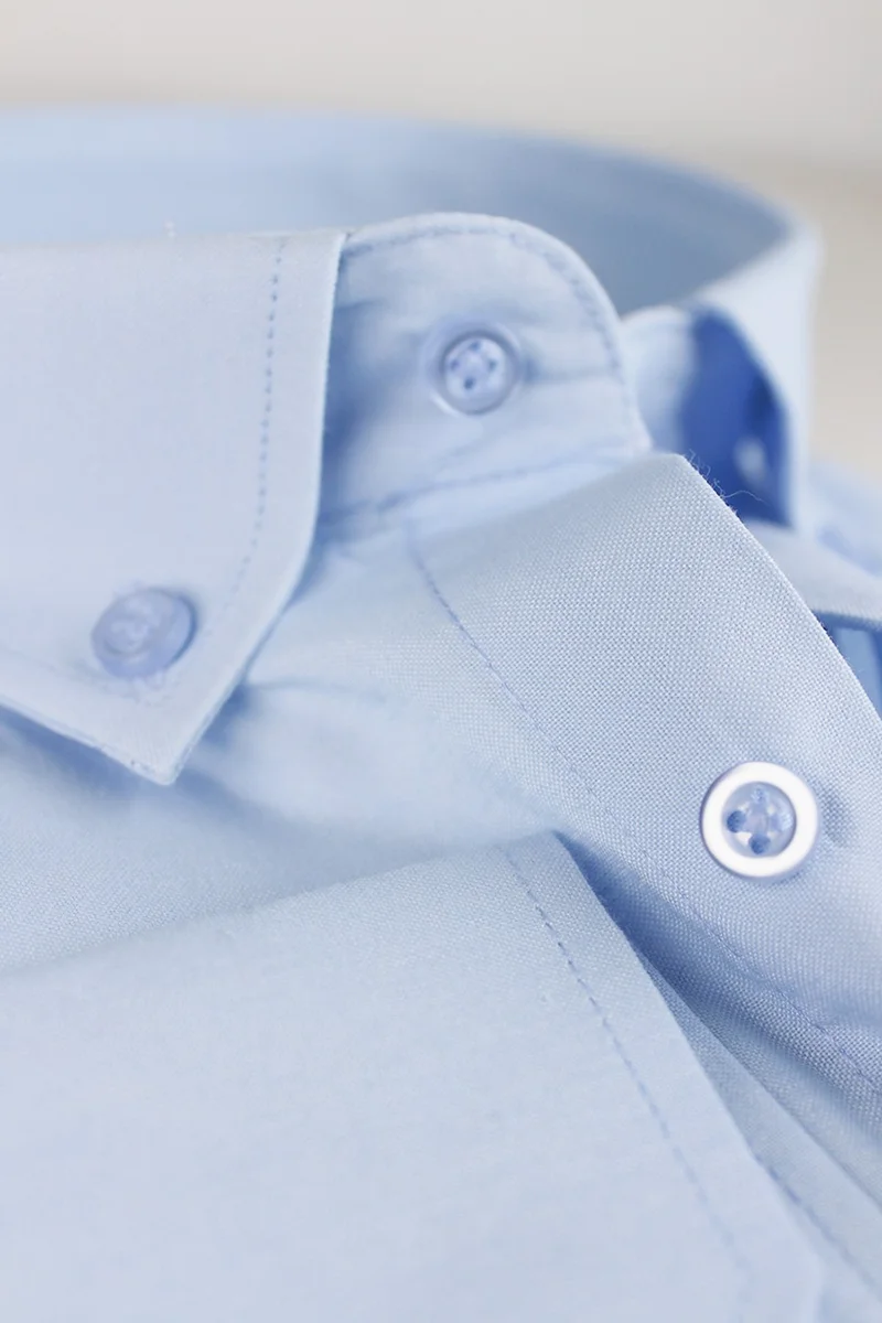 فاريتا Men's Light Blue Large Size Collar Buttoned Long Sleeve Plain Classic Men's Shirt