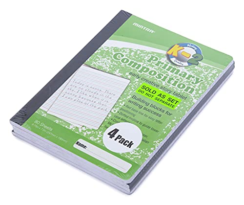 Mintra Office Mintra Primary Composition Notebook, 4 Pack, Assorted Colors 80 Sheets, 7.5in x 9.75in, Full Sheet, Ruled with Drawing Area, Flexible Hardcover Journal, Grade K-2, School & Home Use - Image 2