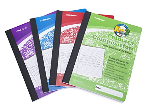 Mintra Office Mintra Primary Composition Notebook, 4 Pack, Assorted Colors 80 Sheets, 7.5in x 9.75in, Full Sheet, Ruled with Drawing Area, Flexible Hardcover Journal, Grade K-2, School & Home Use - Image 3