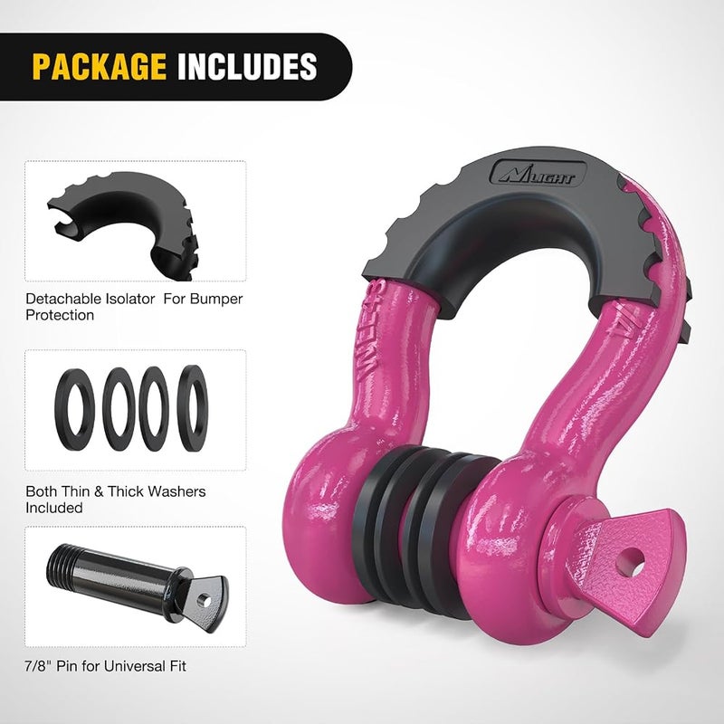 Nilight 2 Pack 3/4" D-Ring Shackle with 7/8" Screw Pin 41,887lbs Break Strength, Heavy Duty Off Road Recovery Shackle with Isolators Washers for Use with Tow Strap, Winch, Off-Road Jeep Truck Vehicle - Image 4