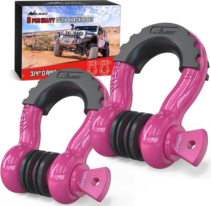 Nilight 2 Pack 3/4" D-Ring Shackle with 7/8" Screw Pin 41,887lbs Break Strength, Heavy Duty Off Road Recovery Shackle with Isolators Washers for Use with Tow Strap, Winch, Off-Road Jeep Truck Vehicle - Image 1