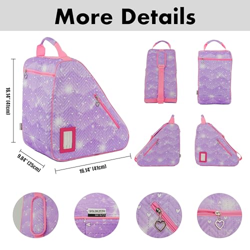 BAUXZOR Skate Bags with Lovely Heart and Star Patterns for Roller Skates, Ice Skates, Quad Skates, Inline Skates, Figure Skates, Skate Accessories for Kids and Adults (Heart Lavender 06) - Image 3