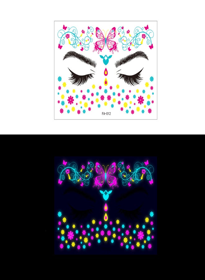 Fluorescent Face Sticker Waterproof Light Up Tattoo Sticker Body Art Accessories Water Transfer Sticker for Music Festival Nightclub Makeup Dance Party - Image 1