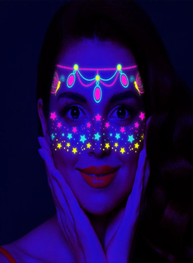 Fluorescent Face Sticker Waterproof Light Up Tattoo Sticker Body Art Accessories Water Transfer Sticker for Music Festival Nightclub Makeup Dance Party - Image 3