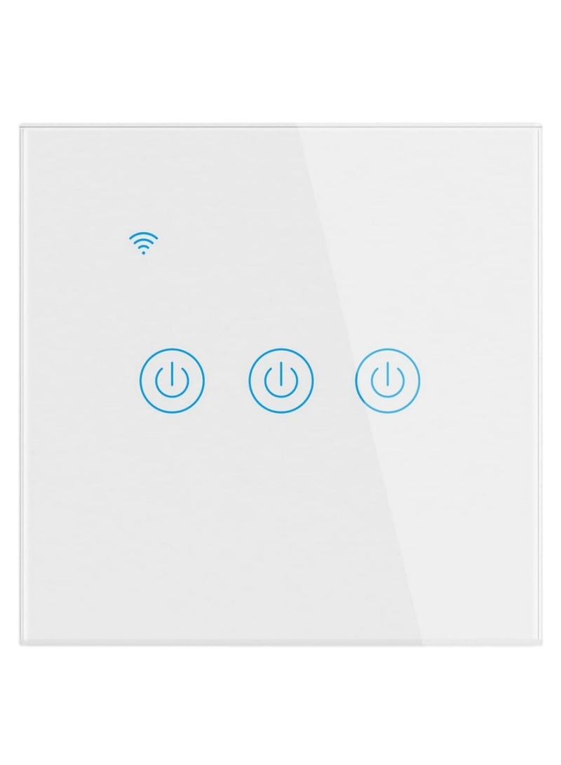 saykfoe WiFi Smart Wall Light Switch, Neutral Wire Required, No Hub Required, Touch & App Remote Control, Timing Function & Voice Control (Gang 3, White) - Image 1
