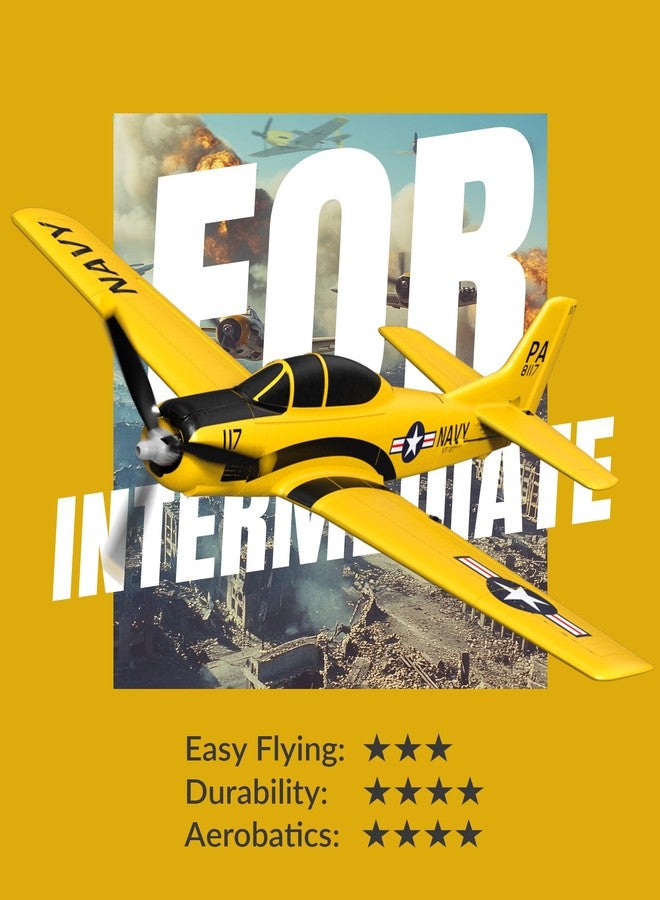 volantexrc RC Plane for Beginners, 4CH WWII RC Airplane T28 Trojan with Aileron, 2.4Ghz Remote Control Plane with Xpilot Self Righting&One Key Aerobatic for Adults (761-9 RTF Yellow) - Image 2