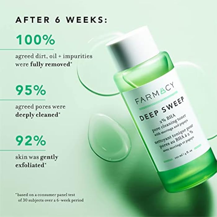 Farmacy 2% Salicylic Acid Toner for Face - Deep Sweep Gentle BHA Exfoliant for Oily Skin - Refines Texture with Papaya Enzymes & Moringa Water for a Healthy-Looking Complexion (120ml) - Image 5