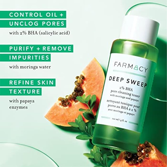 Farmacy 2% Salicylic Acid Toner for Face - Deep Sweep Gentle BHA Exfoliant for Oily Skin - Refines Texture with Papaya Enzymes & Moringa Water for a Healthy-Looking Complexion (120ml) - Image 3