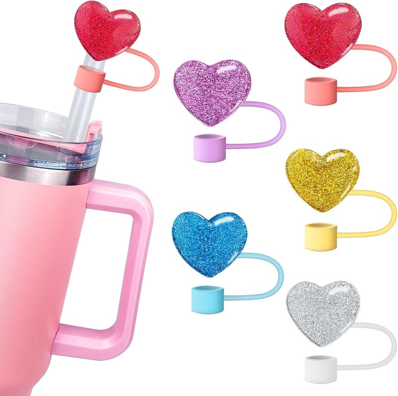 GANPUB Bling Hearts Straw Cover for Stanley 40&30 Oz Cup  10mm Silicone Straw Covers Cap for Stanley Cup Accessories  Cute Straw Topper for Tumblers  Straw Cap Stopper for Reusable Straws Tip Lids (Red)  - Image 2