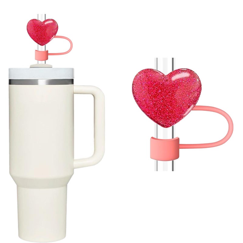GANPUB Bling Hearts Straw Cover for Stanley 40&30 Oz Cup  10mm Silicone Straw Covers Cap for Stanley Cup Accessories  Cute Straw Topper for Tumblers  Straw Cap Stopper for Reusable Straws Tip Lids (Red)  - Image 1