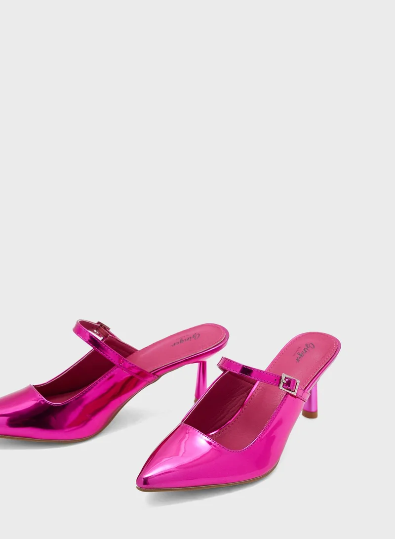 Ginger Metallic Asymetric Strap Slip On Pump