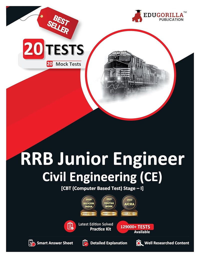 RRB JE Civil Engineering Book 2024 Stage 1 (CBT-1) English Edition - 20 Full Length Mock Tests (2000 Solved Questions) with Free Access to Online Tests  - Image 1