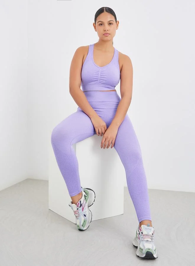 ستايلي Styli Seamless Front Scrunch Detail Sports Bra and Leggings Set