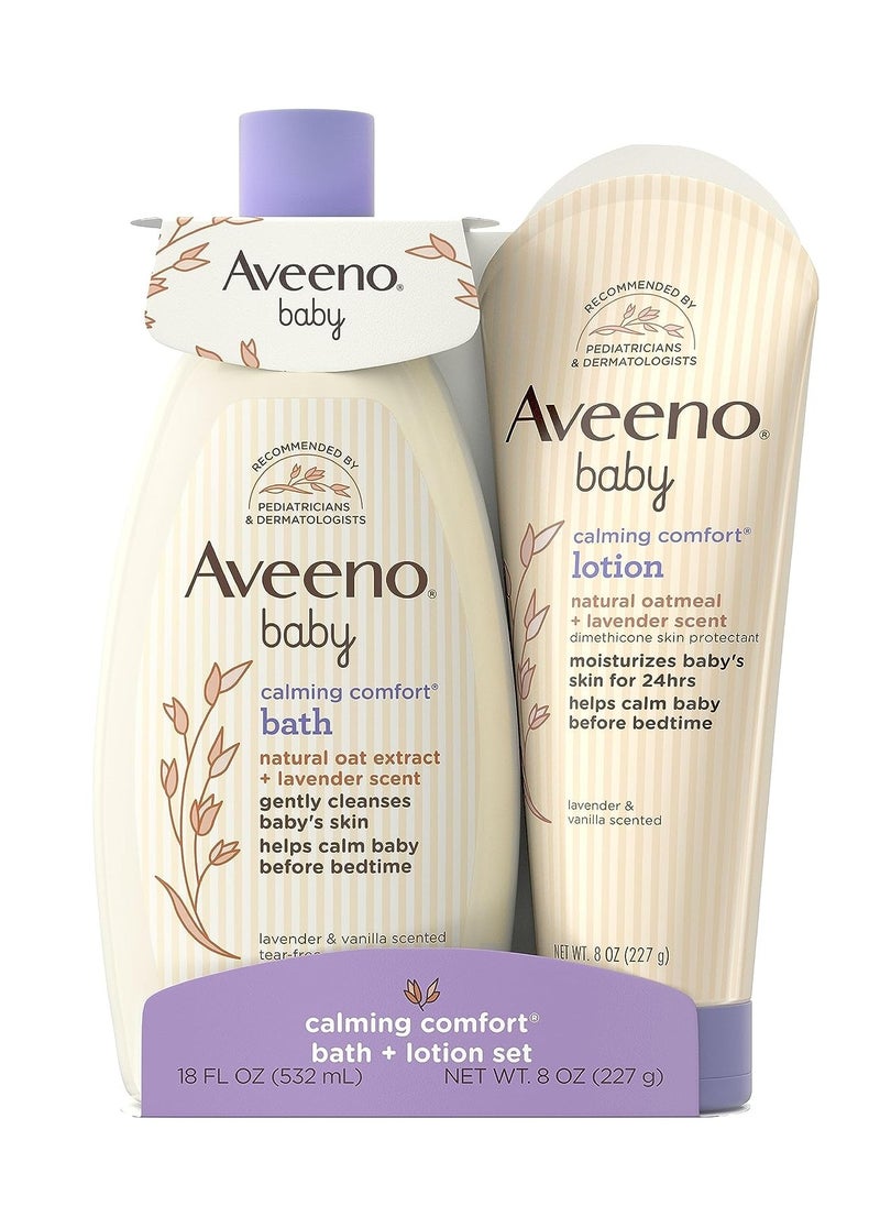 Aveeno Baby Aveeno Baby calming comfort bath & lotion set nighttime baby skin care products with natural oat lavender & vanilla scents paraben phthalate & phenoxyethanol free  - Image 1
