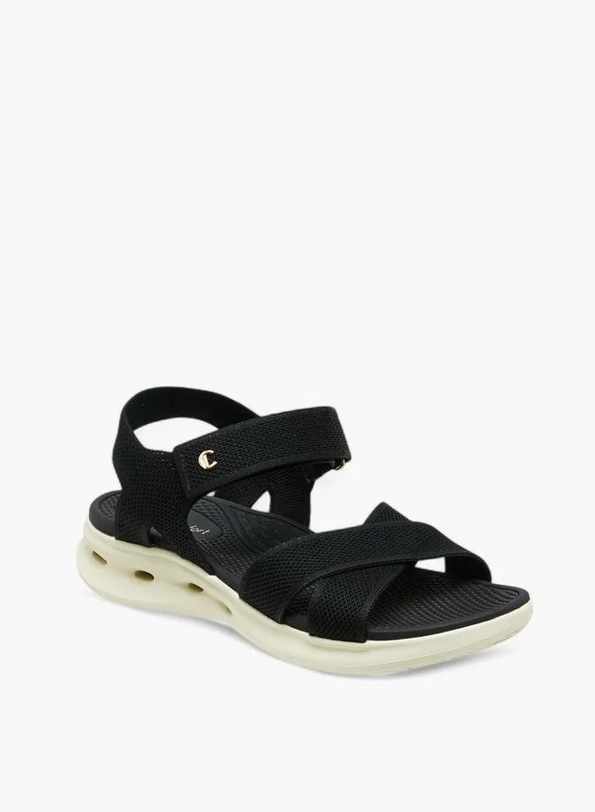 Le Confort Textured Cross Strap Sandals With Hook And Loop Closure