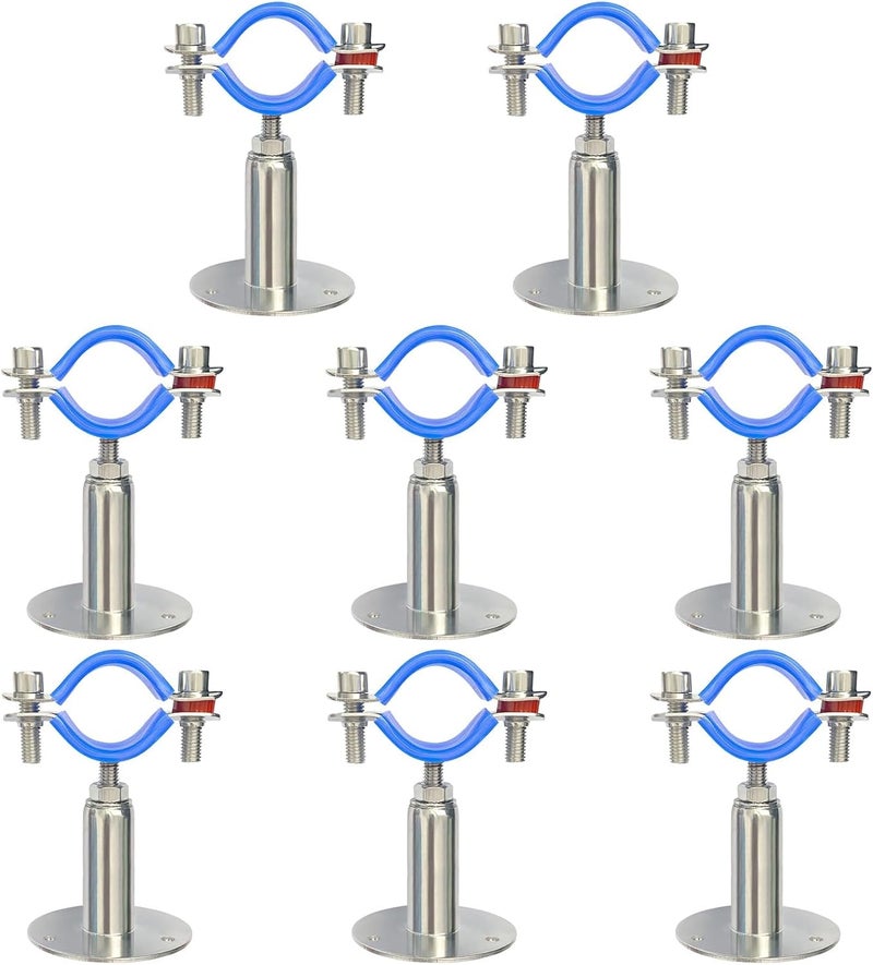 8 Pcs Pipe Supports with Anti-Slide Pad, 304 Stainless Steel Clamp, Adjustable, 0.98-1.06 in Diameter - Image 1