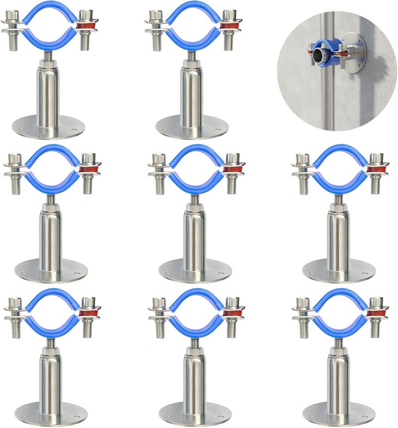 8 Pcs Pipe Supports with Anti-Slide Pad, 304 Stainless Steel Clamp, Adjustable, 0.98-1.06 in Diameter - Image 4