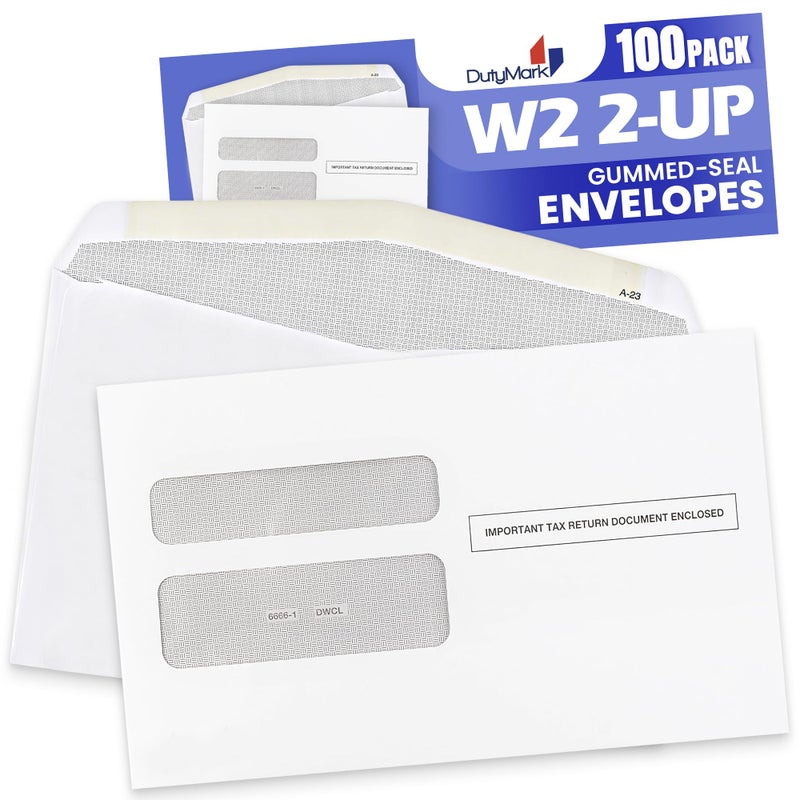 Dutymark 100 W2 Envelopes, Double Window Security Envelope for W2 2 Up Tax Forms, Designed for Printed W2 Laser Forms, Form QuickBooks Desktop and Other Tax Software, 5 5/8â€™â€™ x 9â€™â€™, 100 Envelopes Gum Seal - Image 3