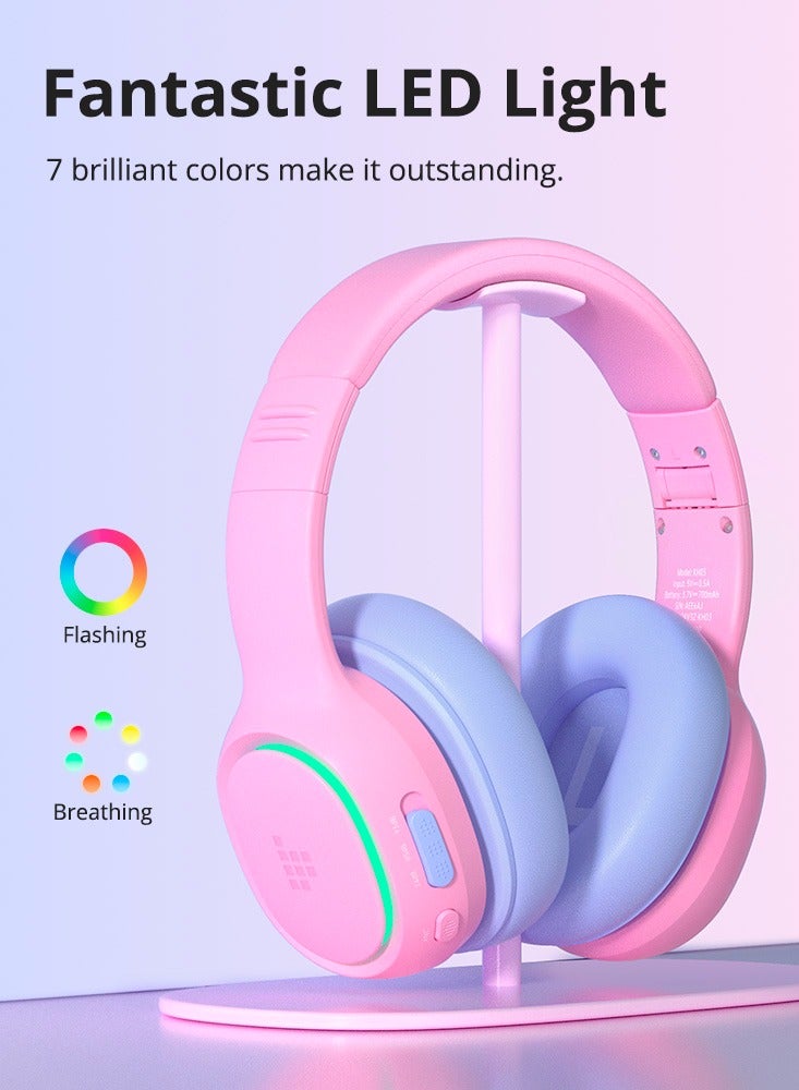 Tronsmart KH03 Kids Noise Cancelling Bluetooth Headphones, Safe Volume Control, Wireless Headphones with Light & Microphone, 70H Playtime, Built-in Audio Cable, for School/Travel/Airplane (Pink) - Image 1