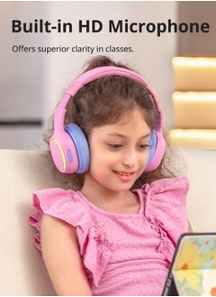 Tronsmart Tronsmart KH03 Kids Noise Cancelling Bluetooth Headphones, Safe Volume Control, Wireless Headphones with Light & Microphone, 70H Playtime, Built-in Audio Cable, for School/Travel/Airplane (Pink)  - Image 4