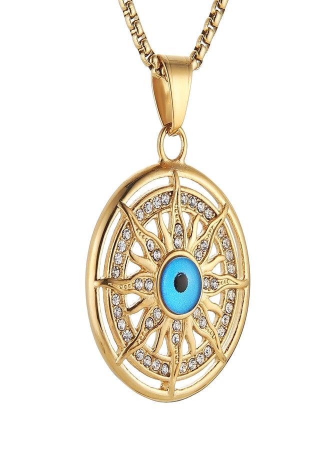 AsAlways Sun Necklace for Men Stainless Steel Gold Sun with Evil Eye Pendant Necklace Bohemian Protection Jewelry Gift - Image 1