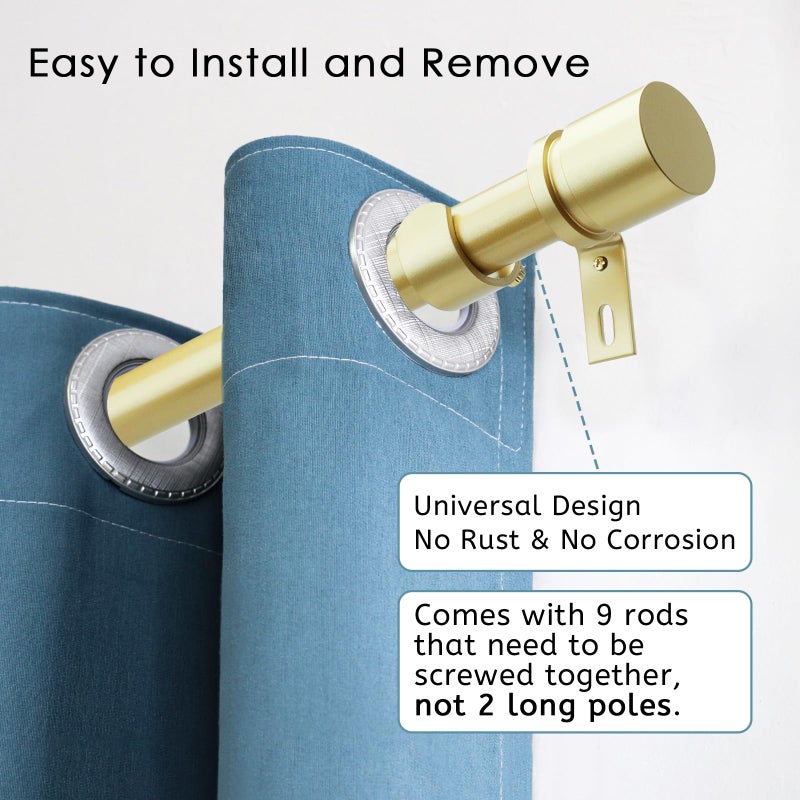 Byondeth Curtain Rods for Windows 16 to 144 Inches Adjustable Length 1 Inch Diameter Window Curtain Rod with Aluminium Finials, Warm Gold - Image 2