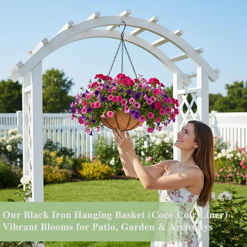 EIMQUVW Outdoor Metal Hanging Planters Basket (4pack, 14 inch) Hanging Baskets for Plants Chain Round Wire Plant Holder with Coco Fiber Liners for Garden, Patio, Deck, Porch - Image 3
